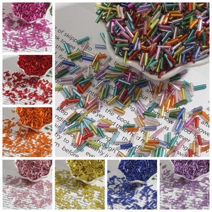Mix of 2x7mm silver-lined glass bugle beads for DIY jewelry and garment sewing
