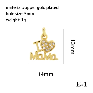18K gold plated heart pendant with zircon inlay and I MaMa engraving for DIY jewelry