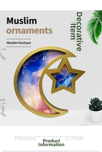 Close-up of wooden moon and star tray with colorful fluid art patterns for home decor