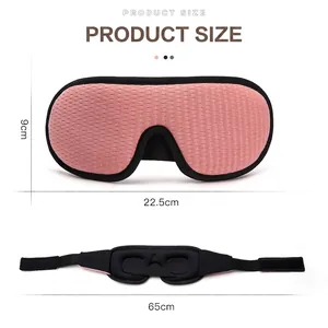 3D sleep mask with dimensions 22.5x9cm showing breathable contoured fit and total 65cm length