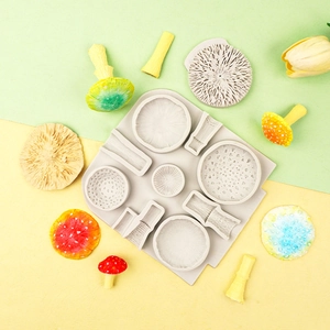 Detail view of 3D mushroom silicone mold showing realistic texture for fondant and clay DIY