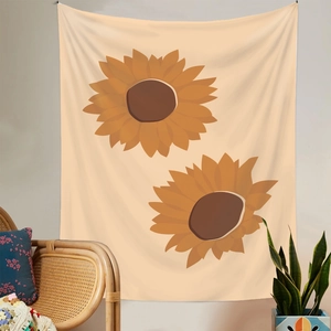Detailansicht eines Sonnenblumen-Wandteppichs in einem gemütlichen modernen Zimmer