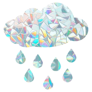 Rainbow prism window film set featuring cloud and raindrop designs with holographic finish