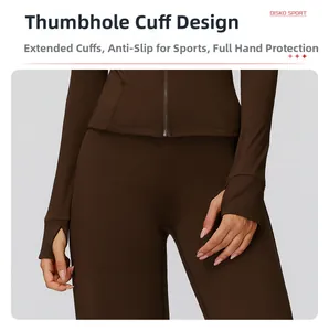 Detail of female sports jacket featuring thumbhole cuffs for non-slip grip and comfort