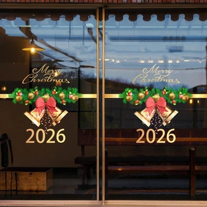 Christmas Window Sticker Static Cling PVC Double Sided Bell Bow Pine Storefront Glass Holiday Decoration Merry Christmas