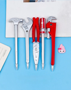 Macro shot of 0.5mm creative tool-shaped ballpoint pens including hammer and wrench
