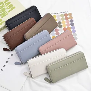 Litchi pattern leather long zip wallets for women in seven various elegant colors