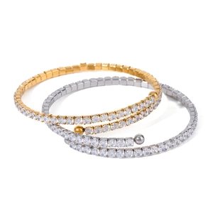 Gold and silver stainless steel stretch bracelets with full cubic zirconia stones