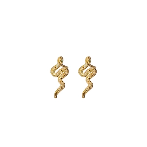 Boucles d'oreilles serpent dorées avec zircons clairs et yeux verts au design en S