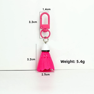Detailed size and weight specs for pink badminton shuttlecock keychain with hook
