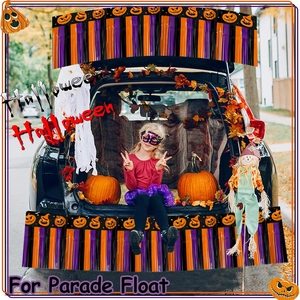 Kit déco Halloween pour coffre avec rideau à franges orange, violet et noir