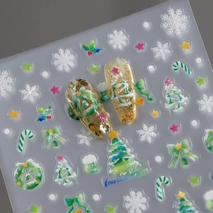 Christmas Nail Art Stickers 3D Relief Laser Holographic Snowflakes Tree PET Self Adhesive DIY Manicure Decals