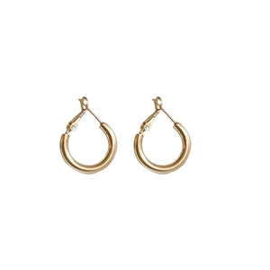 Minimalist gold hoop earrings for women with a sleek polished finish on white background