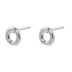 Close-up of high-polish round silver stud earrings with reflective metal finish