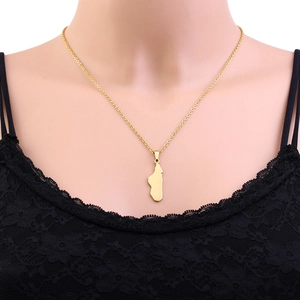 Golden Madagascar map pendant necklace in polished stainless steel for men and women