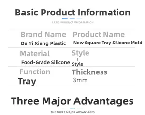 Detailed view of 3mm food-grade silicone mold specifications for DIY square tray making