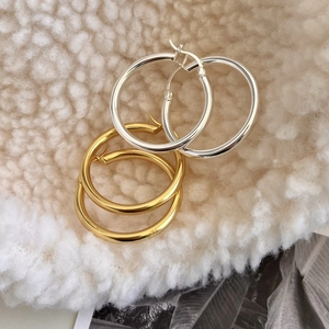 Hoop Earrings Smooth Polished 925 Sterling Silver Geometric Large Circle Minimalist Daily High Shine Jewelry Women