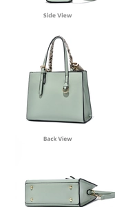 Detailed view of mint green handbag featuring silk scarf handle and golden bottom studs