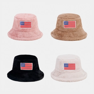 Plüsch Anglerhut Kunstpelz Warm Winter Amerikanische Flagge Stickerei Patch Outdoor Sonnenschutz Lässig Mode Für Damen