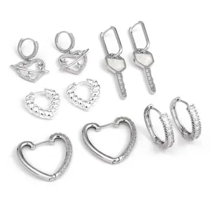 S925 silver heart twist drop earrings with zircons and sparkling cubic studs