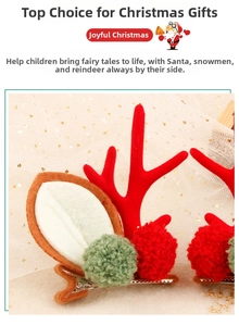 Détail de pinces à cheveux de Noël avec bois de renne rouges et pompons verts
