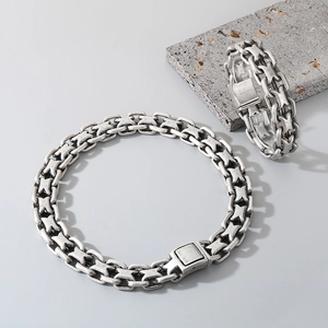 Vintage Heavy Link Chain Necklace Bracelet 316L Stainless Steel Punk Industrial Style Men Jewelry