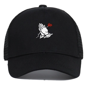 Gorra Trucker Unisex con Bordado de Manos en Oración y Rosa Malla Transpirable Gorra de Béisbol de Algodón Snapback Ajustable Hip Hop