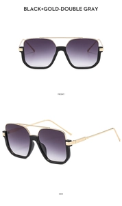 Front and side view of black and gold semi-rimless sunglasses with double bridge