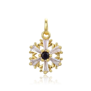 Golden snowflake pendant with black and clear zircon stones for DIY necklace jewelry