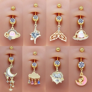 Piercing Ombelico Rame Zircone Rhinestone Luna Stella Pianeta Cuore Pendente Gioielli Per Il Corpo Per Donne