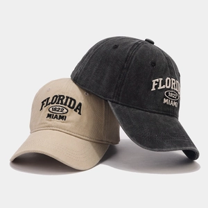 Casquettes de baseball vintage en coton délavé avec broderie Florida Miami en gris et beige