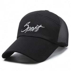 Men's breathable black mesh baseball cap with Sport embroidery for outdoor sun protection