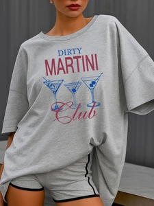 Γκρι σετ βαμβακερό t-shirt και σορτς με Dirty Martini Club γραφικό σε vintage στυλ