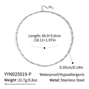 Detail view of silver stainless steel chain necklace with technical size specifications
