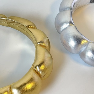 Chic twisted puffy cloud headbands in shiny gold and silver metallic PU leather material