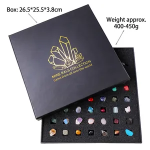 Natural 25 mineral specimen set in gift box for education and gemstone collection