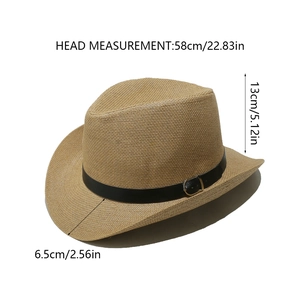 Detailed size chart for straw panama hat showing 58cm head circumference and 13cm height
