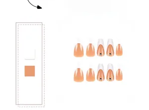 Detailed view of nude pink french tip press-on nails with rhinestone accents