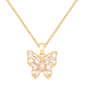 Elegant gold butterfly pendant necklace with sparkling rectangular cubic zirconia stones