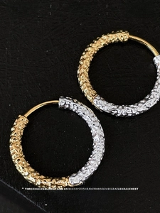 Contrast Color Hammered Hoop Earrings Copper Two Tone Gold Silver Plated Geometric Textured Jewelry For Women