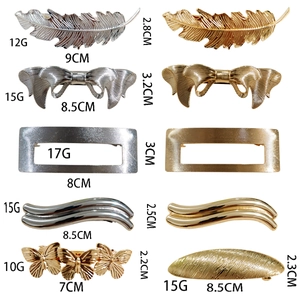 Vintage metal feather and leaf hair clips in gold and silver finish with dimensions