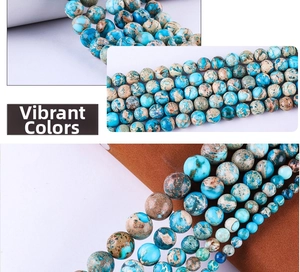 Detail of Imperial Jasper beads showing natural blue textures for DIY jewelry making
