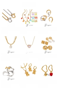 Multi-style 18K gold plated stainless steel jewelry set including necklaces and rings