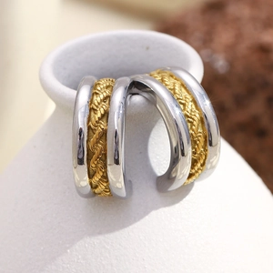Boucles D-oreilles Créoles En C Pour Femmes Acier Inoxydable Bicolore Plaqué Or 18K Motif Corde Torsadée Bijoux Élégants Rétro