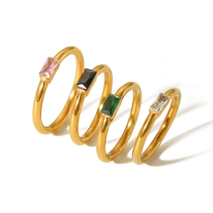 French vintage 18K gold plated stainless steel rings with colorful zircon stones set
