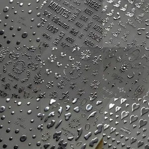 3D Silver Metallic Nail Art Stickers Embossed Heart Star Letter Planet Decals Adhesive Manicure DIY Decoration