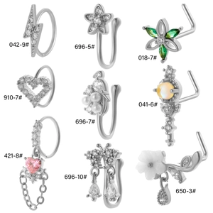 Parure de piercings de nez en titane avec motifs éclair, cœur et fleurs en zircone