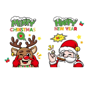 Cartoon reindeer and Santa Claus window stickers for Christmas and New Year party decoration