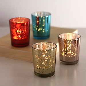 Mercury Glass Votive Candle Holder Electroplated Mottled Starry Effect Glass Cup For Christmas Wedding Home Decor