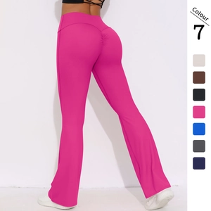 Pantalon de Yoga Évasé à Taille Haute pour Femmes Gainant Legging Froncé Élastique Bootcut pour Entraînement Course Sport